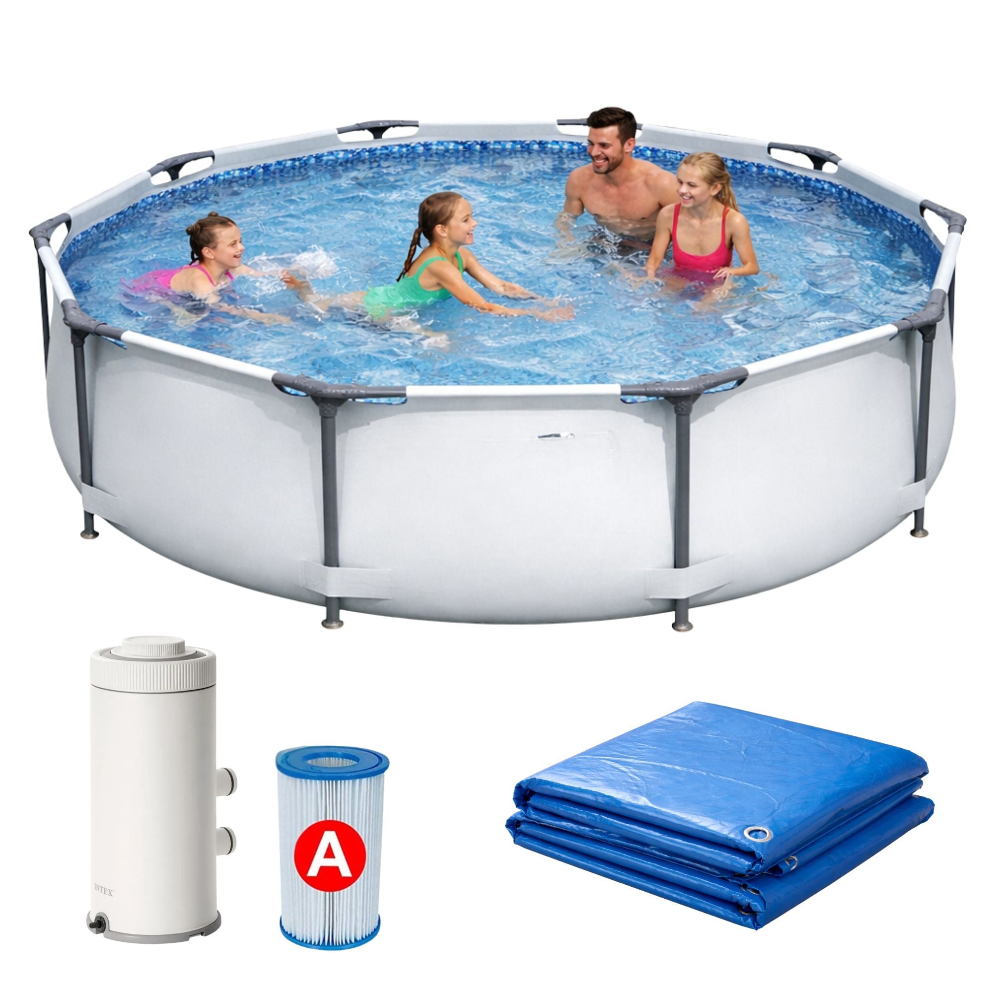 Prism Frame Pool Set with Filter Cartridge, Pump & Pool Cover 4-in-1 P ...
